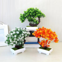Arbusto Artificial De Bonsái Sakura En Maceta Pequeño Árbol Miniatura De Hojas Verdes Decoración De Flor De Bola De Nieve Simulación Para Escritorio - details 1