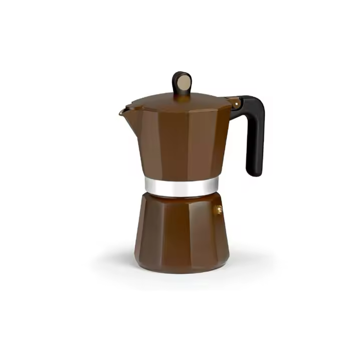 Monix Cream - Cafetera italiana de aluminio tamaño disponible para 6 9 12 tazas. Apta para cocina de gas vitrocerámica inducción - 1