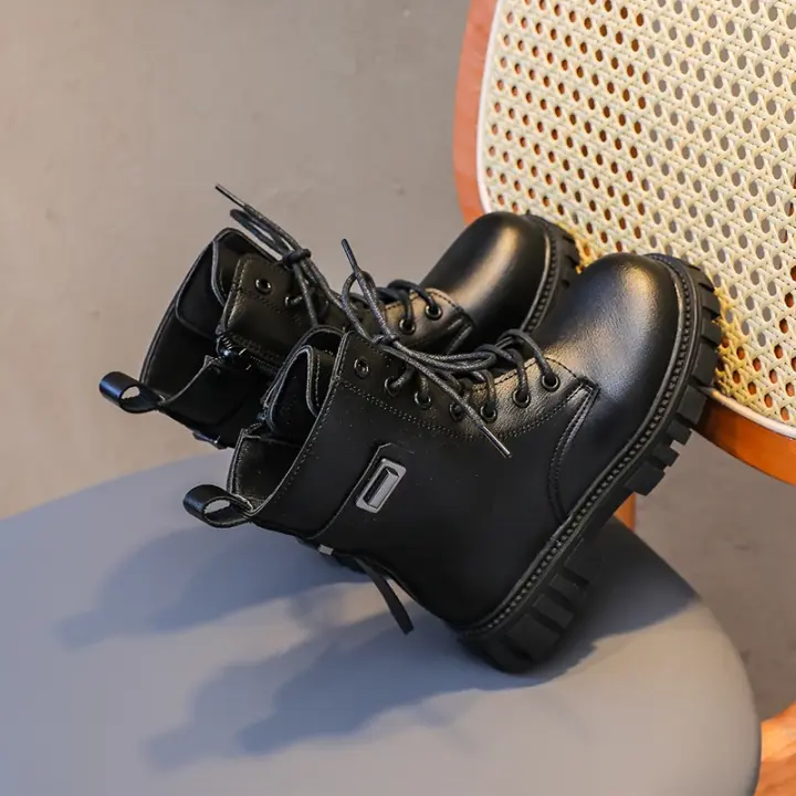 Botas De Moda Para Niñas Color Sólido Versátiles Antideslizantes Con Cierre De Cremallera Lateral Resistentes Al Invierno Para Niños - 1