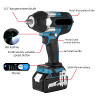 Llave de impacto eléctrica de 1800 N.M, torque de 1500 W, llave de impacto inalámbrica con batería, llave de impacto de 1/2" para reparación de automóviles, 0-7200 RPM para batería Makita de 18 V - details 0