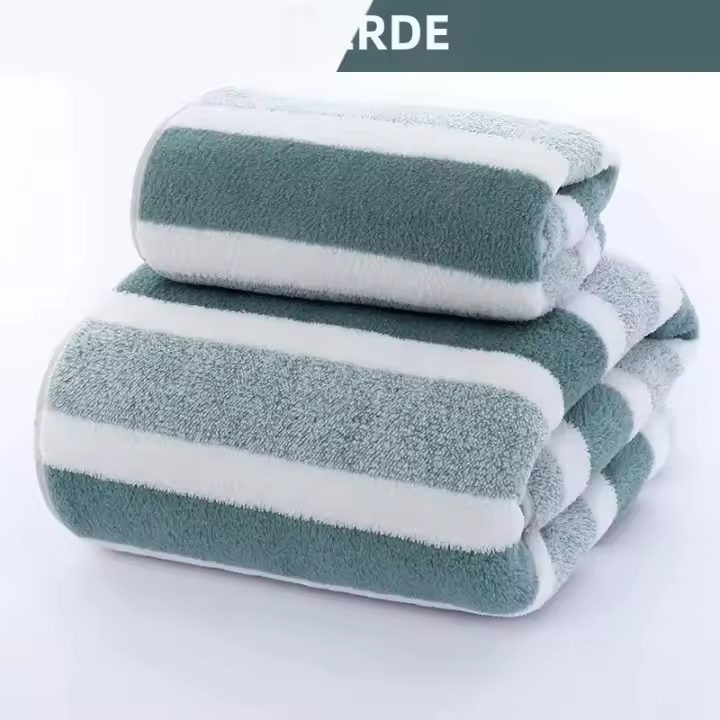 Juego De Toallas De Bano Con Patrón Rayado Toalla Suave Absorbente Y Secado Rápido Para El Baño Hecho De Tela De Veludo - 1