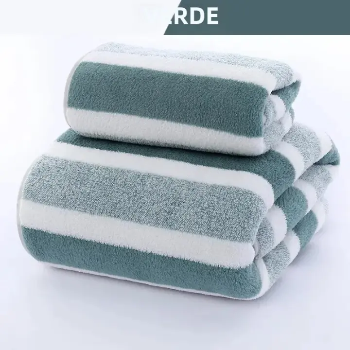 Juego De Toallas De Bano Con Patrón Rayado Toalla Suave Absorbente Y Secado Rápido Para El Baño Hecho De Tela De Veludo - 1