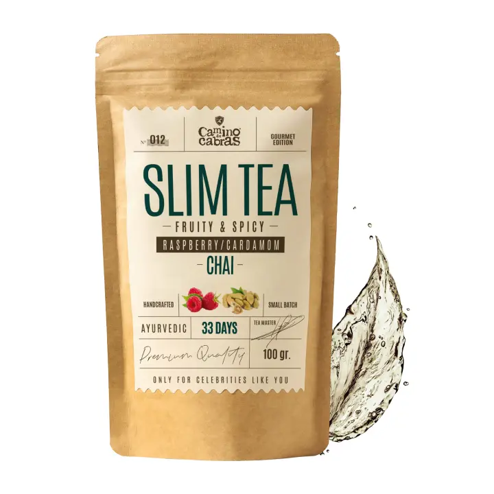 TE CHAI Slim Tea CAMINO DE CABRAS - Té Negro, Curcuma con Jengibre y Pimienta Negra, Frambuesa – Infusión de Hierbas Gourmet, 100g - 1