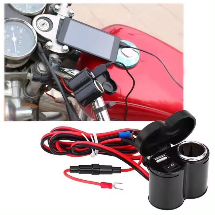 Toma de Corriente para cargador de motorteta de 12-45 V, Negro color, with Carga USB, carcasa ABS para teléfonos y tabletas HB057 - 1