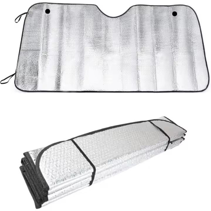 Plushome Parasol Reflectante Coche - 60x130cm, 70x150cm y 90x150cm - Protector Solar Polietileno con Película de Aluminio - Instalación con Ventosas y Gomas Elásticas - Protección UV para Parabrisas Delantero - Color Aleatorio - 1
