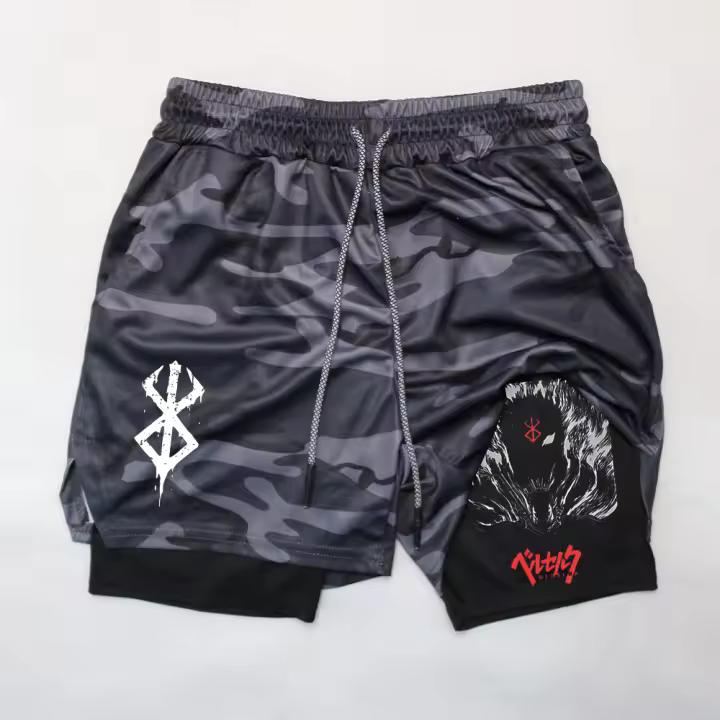 Shorts De Gimnasio Anime Berserk Guts Y Toji Impresión Para Hombre 2 En 1 Deporte Shorts De Running Performance Pants - 1