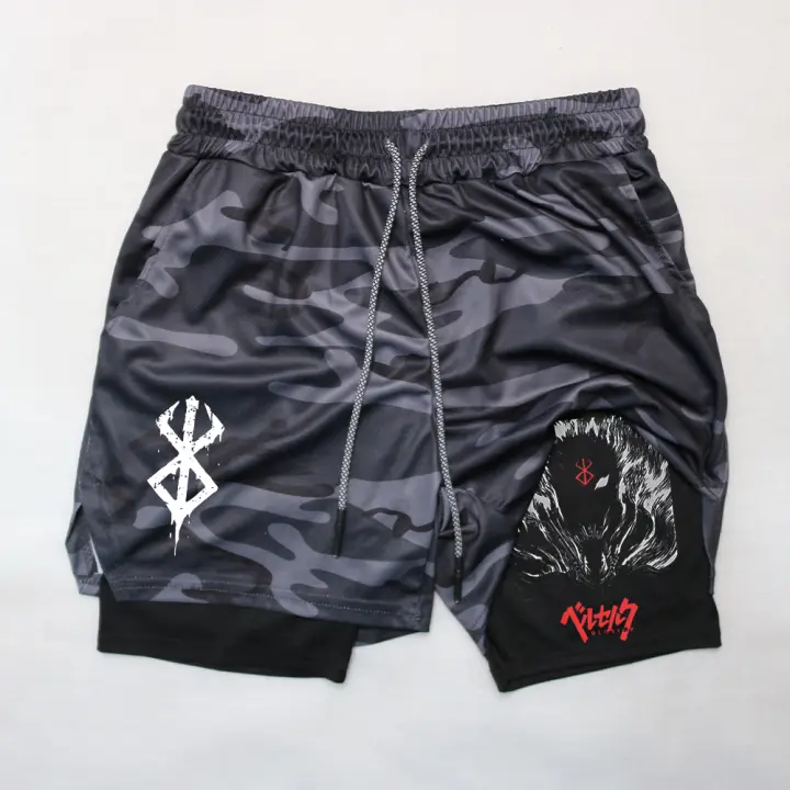Shorts De Gimnasio Anime Berserk Guts Y Toji Impresión Para Hombre 2 En 1 Deporte Shorts De Running Performance Pants - 1