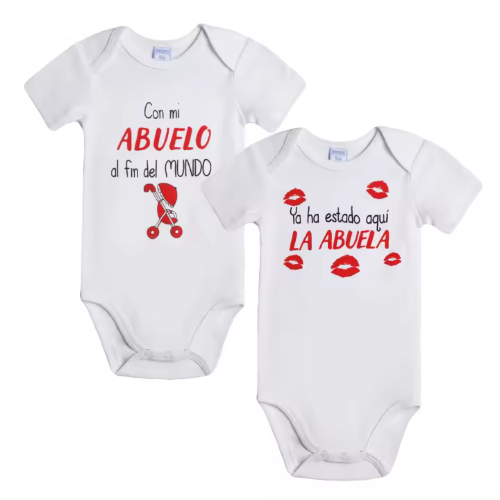 Pack de bodies para bebé de manga corta abuelos. 100% algodón. Marca Amomi. - 1