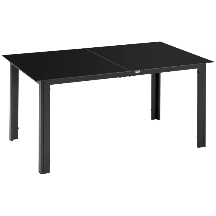 Outsunny Mesa de Jardín Rectangular para 6 Personas Mesa de Comedor Exterior con Marco de Aluminio y Tablero de Vidrio Templado Carga 50 kg para Terraza Balcón 150x90x74 cm Negro - 1
