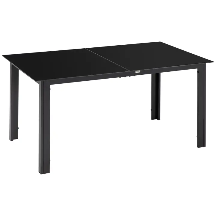 Outsunny Mesa de Jardín Rectangular para 6 Personas Mesa de Comedor Exterior con Marco de Aluminio y Tablero de Vidrio Templado Carga 50 kg para Terraza Balcón 150x90x74 cm Negro - 1