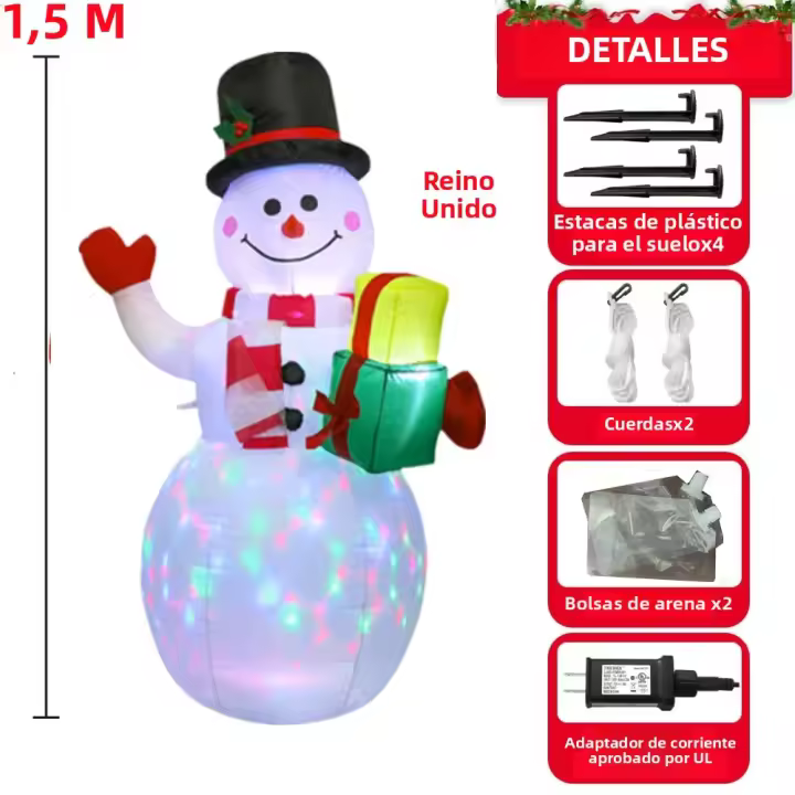 Guantes De Navidad Verdes Inflables Con Hombre De Nieve Modelo Exterior Con Luz LED Giratoria Decoraciones De Navidad Para Interior Y Exterior 7FT - 1