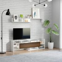 HOMCOM Muebles de Salón Conjunto Muebles de TV para Televisiones de Pared hasta 65" o de Pie hasta 40"con Mesa para Televisor 153,6x25x42 cm y Estante de Pared 150x14,5x16,3 cm Blanco y Marrón - details 1