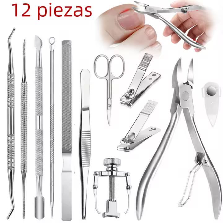 Kit Profesional De Pedicura 12 Piezas Herramientas Para Uñas Y Cuidado De Pies Eliminación Y Corrección De Uñas Encarnadas Clipper De Pie - 1