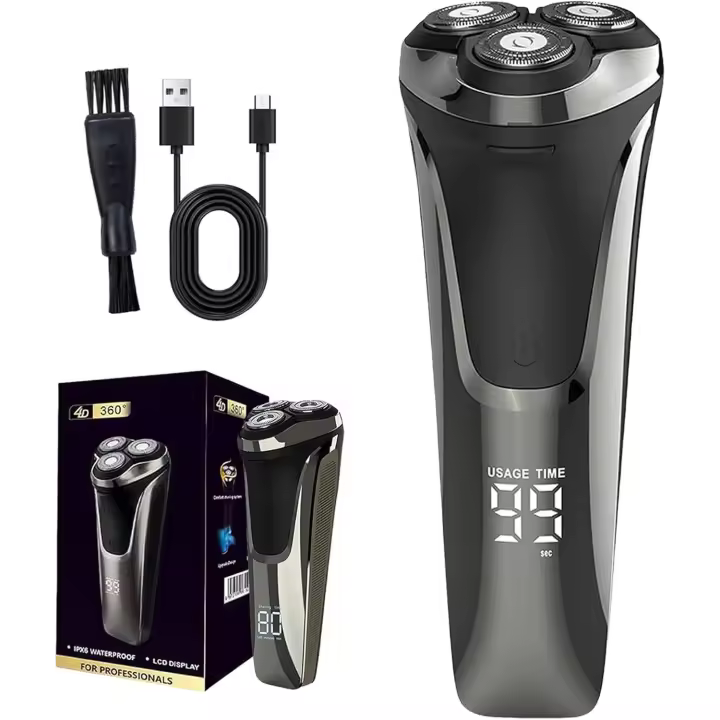 Maquinilla de afeitar eléctrica para hombre, afeitadora rotativa Razor 4D, afeitadora inalámbrica recargable (2025), con pantalla LCD y motor silencioso, resistente al agua IPX7, afeitado en seco y húmedo (1 unidad) - 1