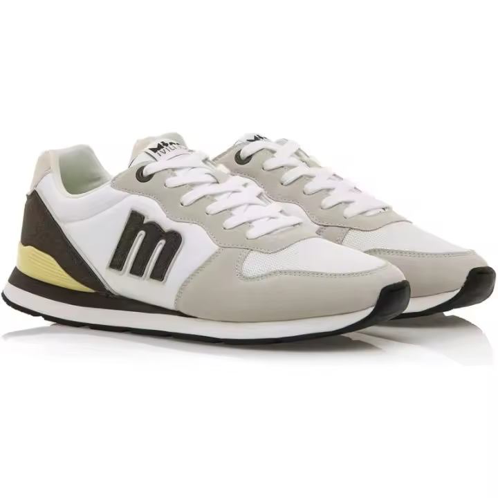 Mustang - Deportiva para Hombre - Blanca con Detalles Gris y Amarillo - Estilo Versátil - 1