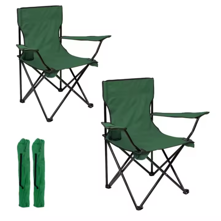 Set 2 Sillas Plegable Camping Silla Pesca Playa Acampada Exterior con reposabrazos portavasos 50x50x80cm - 1