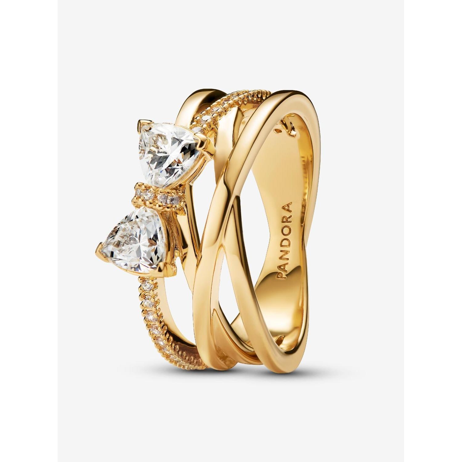 Pandora - Anillo with brilliant Lasso y Banda Cruzada-Baño de Oro de 14K