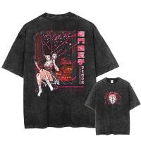 Camiseta Vintage Lavada Anime Demon Slayer Para Hombres Harajuku Oversize Tee Algodón Moda Streetwear Unisex Tops - details 1