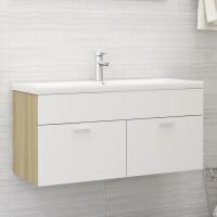 vidaXL Armario para lavabo contrachapada blanco roble 100x38,5x46 cm en color Blanco y roble sonoma/Roble Sonoma | almacenamiento funcional diseño moderno para baño dormitorio sala - details 0