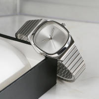 Reloj De Cuarzo Para Parejas 2024 Diseño Bauhaus Dial Cuadrado Reloj De Hombre Acero Inoxidable Resistente Al Agua Estilo Simple - details 3