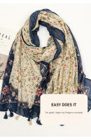 Bufanda Boho Para Mujer Floral Ligera Estilo Otoño Invierno Moda Con Borlas Bufanda De Poliéster Para Compras - details 3