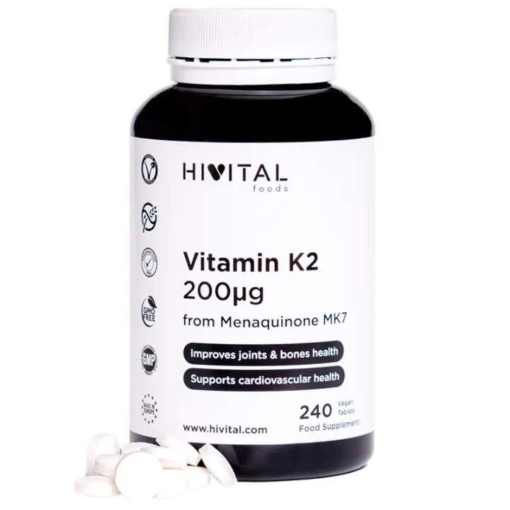 Vitamina K2 MK7 200 mcg. 240 comprimidos veganos para 8 meses. Hivital - 1