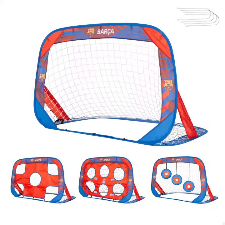 FC Barcelona portería fútbol infantil pop-up, 4 en 1 con dianas, tamaño 120x80x80 cm, incluye bolsa de transporte, ideal para practicar puntería, jardín o parque, desde 3 años - 1