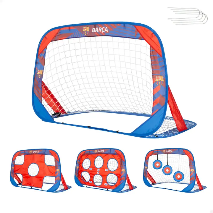 FC Barcelona portería fútbol infantil pop-up, 4 en 1 con dianas, tamaño 120x80x80 cm, incluye bolsa de transporte, ideal para practicar puntería, jardín o parque, desde 3 años - 1