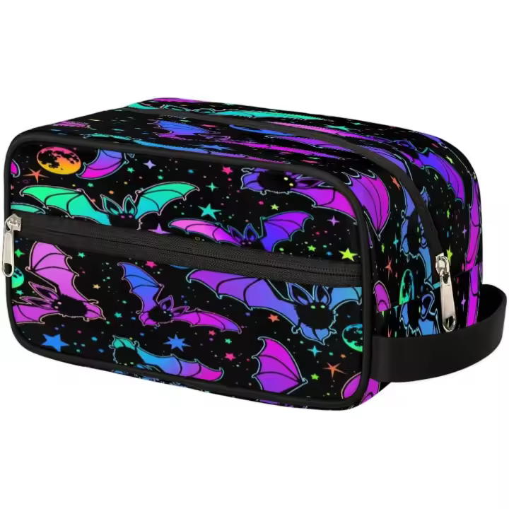 Neceser de viaje con diseño de murciélago para Halloween, para mujer y niño, impermeable, pequeño, fácil de llevar. - 1
