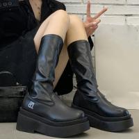 Botas De Mujer Elegantes Y Modernas De Otoño/Invierno Con Punta Redonda Y Tacón Cuadrado Suelo Grueso Retro Botas De Caballero Temporada Primavera/Automnada Alta Hasta La Rodilla Material PU Y Microfibra - details 8