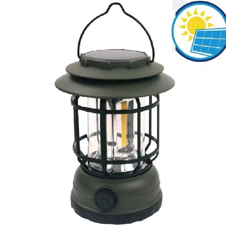 Lámpara Solar Vintage para Acampada - Recargable USB-C y Solar, 30 LEDs COB, 120 Lumen - 1