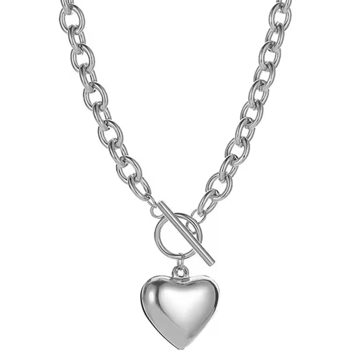 Collar de Cadena para Mujer Chapado en oro blao de 18 Quilates with Cadena Cuban Gruesa y corazón para Mujer, 51cm/20.07in, Collar de Cadena para Mujer, No es una Piedra Preciosa - 1