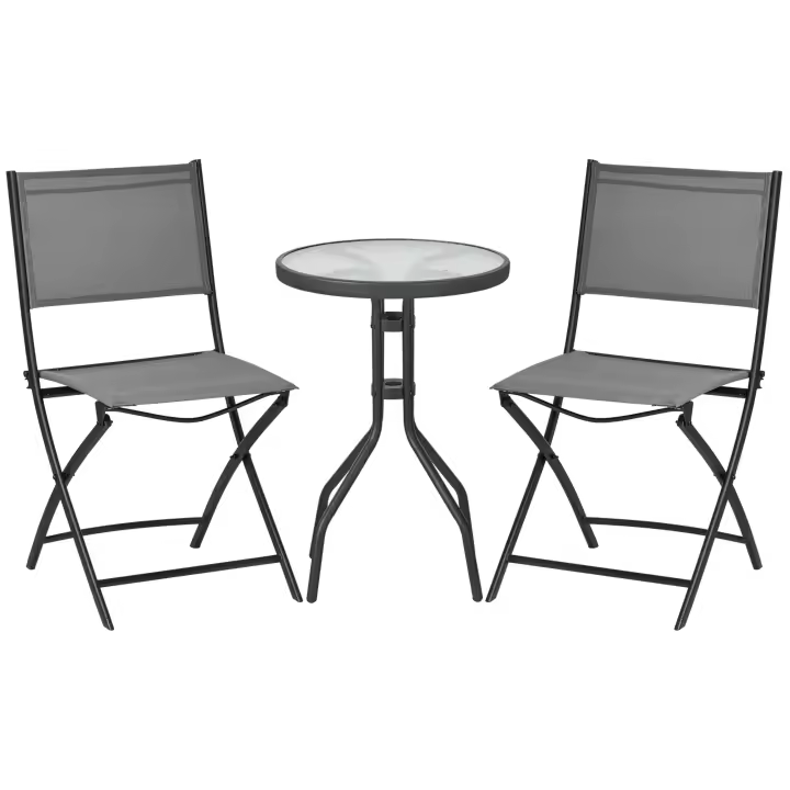 Juego de muebles de Jardín 1 Mesa y 2 Sillas, Juego de Jardín en Maple Gris - 1