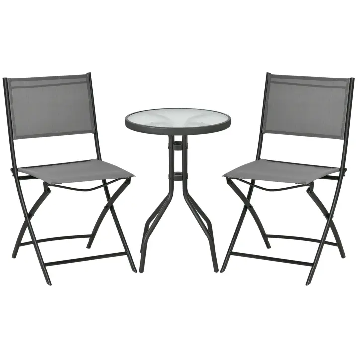 Juego de muebles de Jardín 1 Mesa y 2 Sillas, Juego de Jardín en Maple Gris - 1