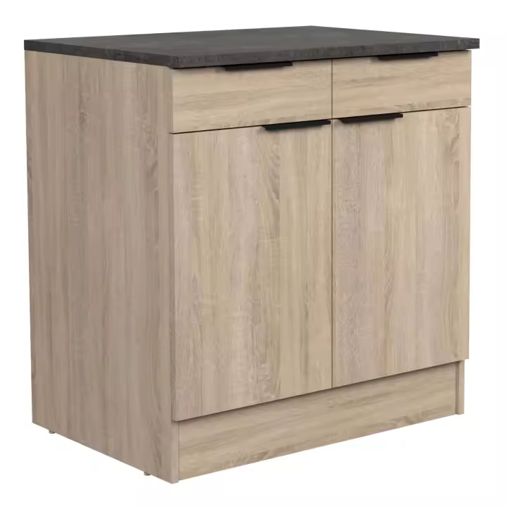 Módulo Cocina Inferior Arko Estilo Industrial en Color Roble Áspero y Negro con 2 Cajones y  2 Puertas 80x86x60 cm. - 1