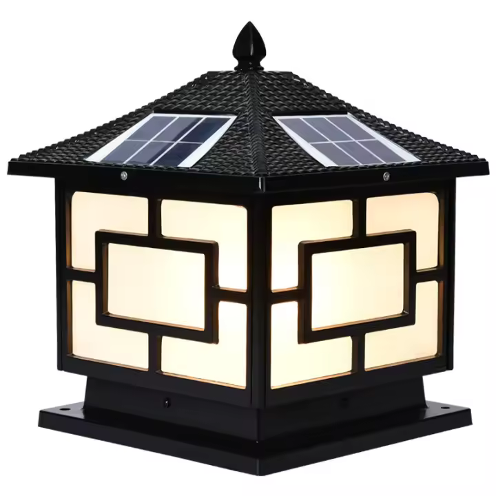 Luz de columna solar para Exteriores, impermeable, para Villa, Jardín, pared, Puerta de Casa, Luz de columna LED (azulejo de Aluminio esmaltado Gruesto, caracteres chinos, 200 cm x 24 cm x 18 cm, Energía Solar de Doble propóstio, Negro) - 1