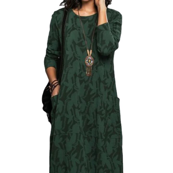 Vestido Elegante De Mujer Talla Grande Otoño 2023 Estilo Casual Con Bolsillos Cuello Redondo Impresión Personalizada Manga Larga Moda Oficina