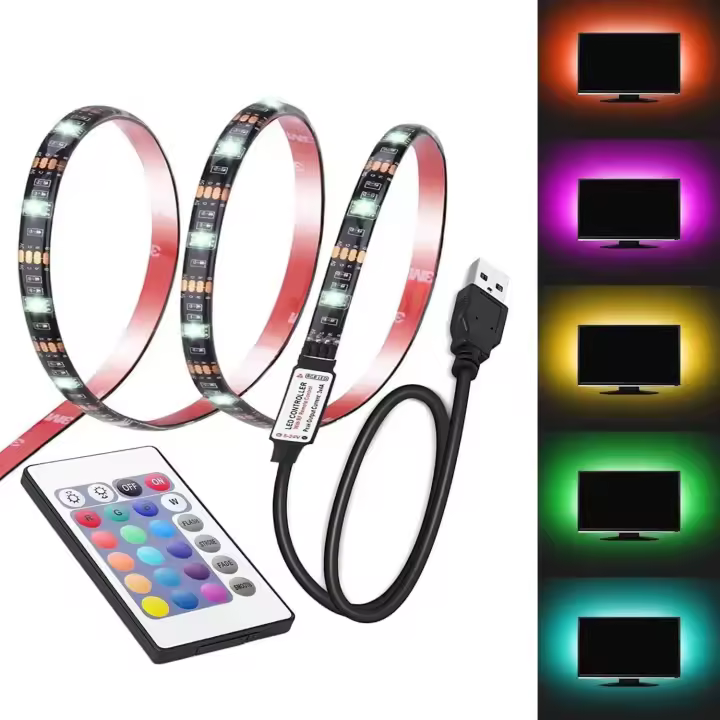 Tira De LED 5M 5050RGB Con USB 12V Luz Colorida Para Decoración De Fondo De TV Control Remoto De 24 Teclas Incluido - 1