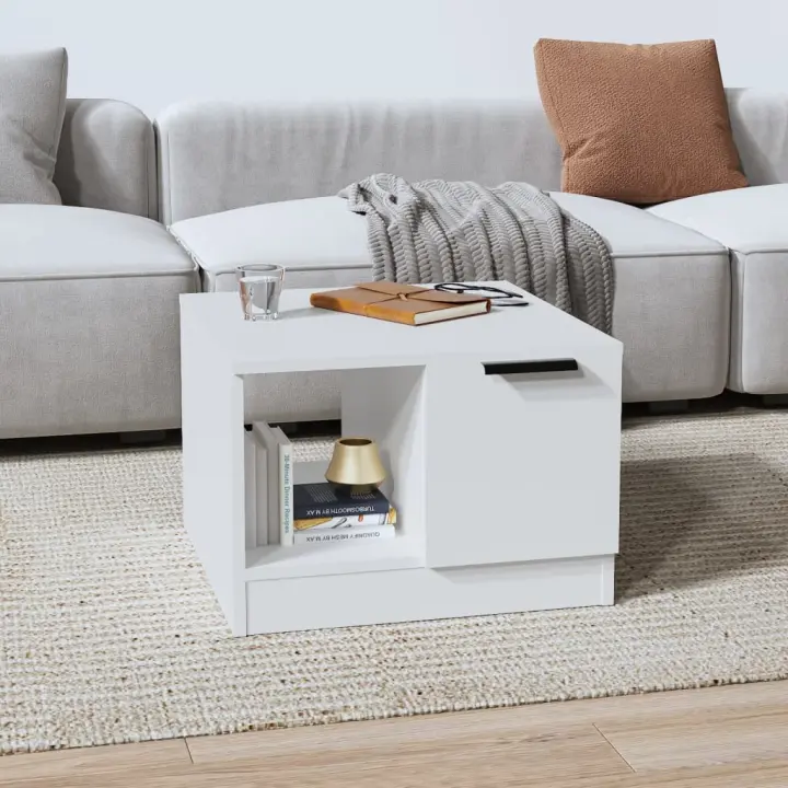 vidaXL Mesa de centro madera contrachapada blanco 50x50x36 cm - 1