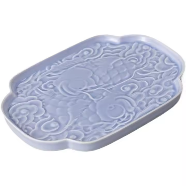 Plato de cena de celadón en relieve, plato de cerámica para fruta, plato de postre (verde) - 1
