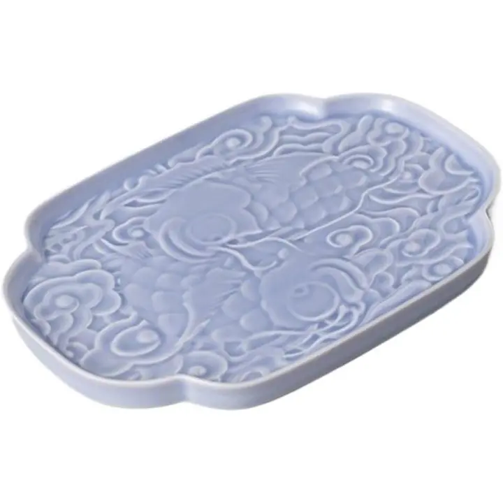 Plato de cena de celadón en relieve, plato de cerámica para fruta, plato de postre (verde) - 1