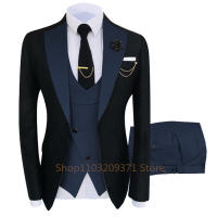 Traje De Novio Para Hombre 2024 Cuello En Pico Slim Fit Casual Tuxedo 3 Piezas (Blazer+Pantalones+Chaleco) Set Elegante De Traje - details 1