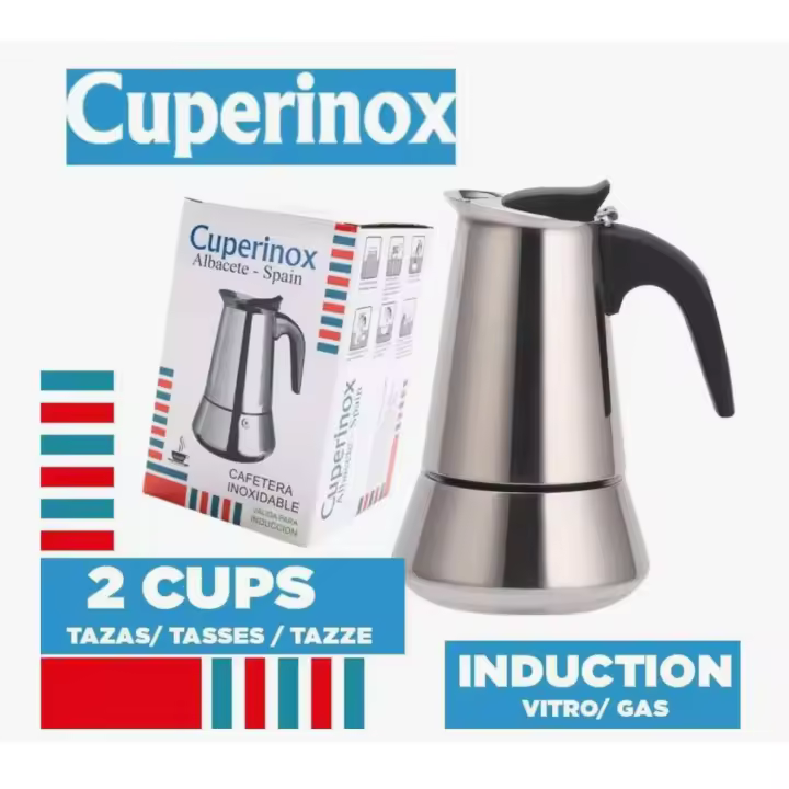 Cafetera Italiana Cuperinox para Inducción 2, 4, 6,10 y 12 Tazas Exprés Gas y Vitrocerámica Inox Lavavajillas - 1