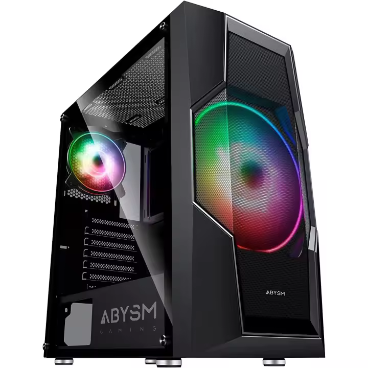 ABYSM Gaming Caja PC ATX Danube HRON Black con 1 Ventilador Frontal de 20 cm, 1 Ventilador Lateral de 12 cm, 1 x USB 3.0, 2 x USB 2.0, Conectores Micrófono y Auriculares, Filtro Superior y HUB - 1