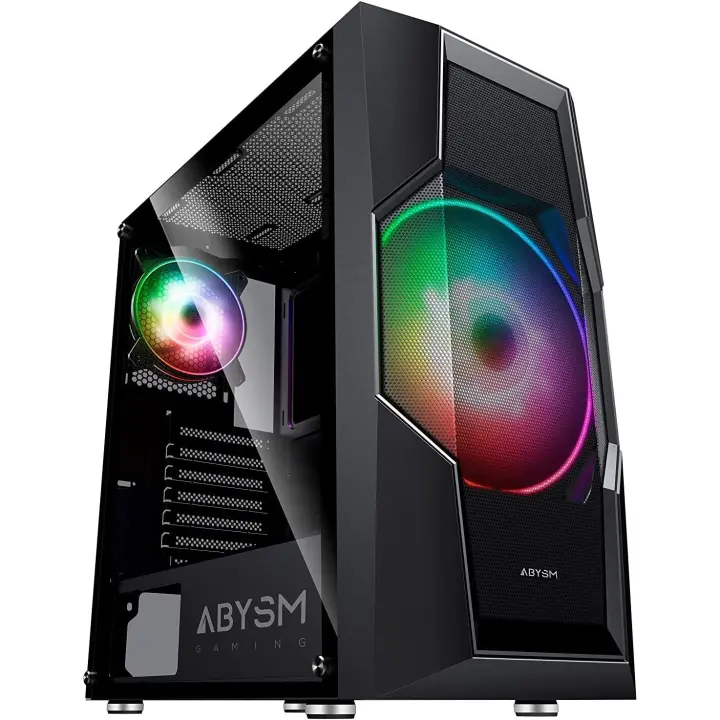 ABYSM Gaming Caja PC ATX Danube HRON Black con 1 Ventilador Frontal de 20 cm, 1 Ventilador Lateral de 12 cm, 1 x USB 3.0, 2 x USB 2.0, Conectores Micrófono y Auriculares, Filtro Superior y HUB - 1