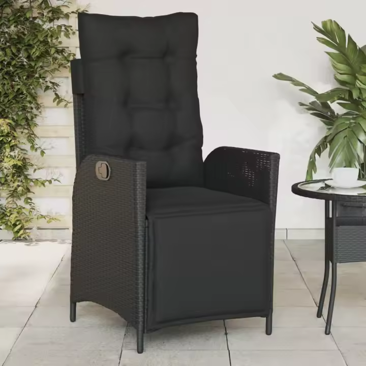 vidaXL Sillón reclinable de jardín con reposapiés ratán PE negro - 1