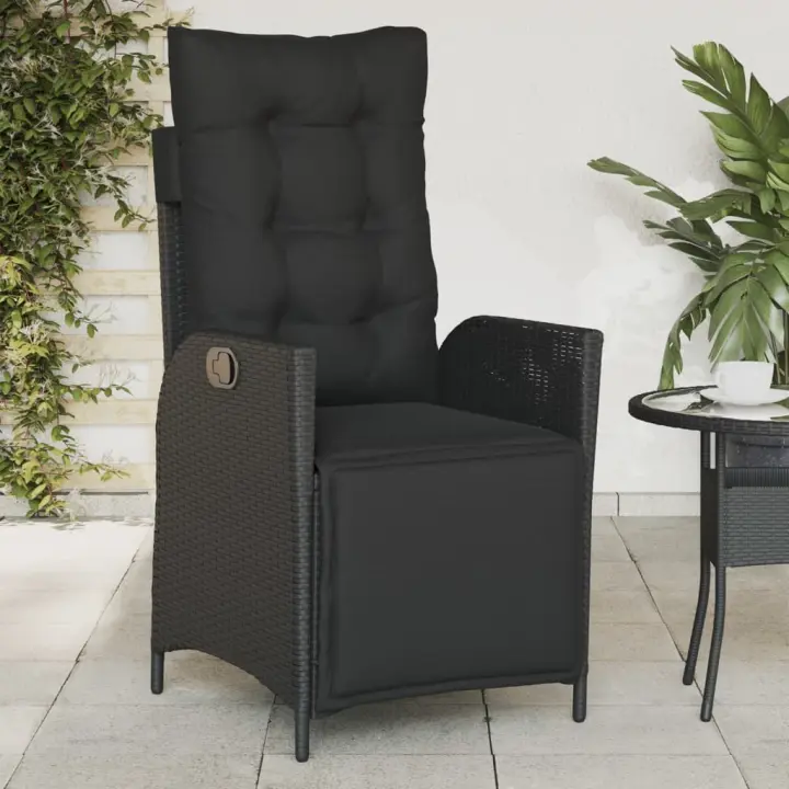 vidaXL Sillón reclinable de jardín con reposapiés ratán PE negro - 1