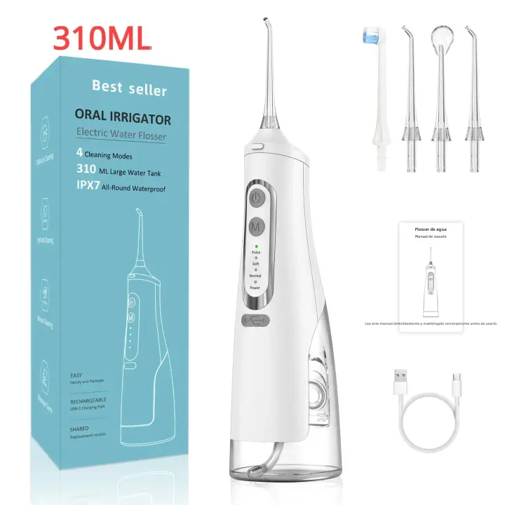 Fregadero Oral Recargable USB Jet De Agua Dental 310ML Tanque De Agua IPX7 Impermeable Limpieza De Dientes Viaje Para Adultos Con 4 Boquillas - 1