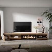 Skraut Home, Mueble TV, Televisión, Muebles de salón, almacenaje, 317x35x45cm, Chimenea eléctrica XXL efecto fuego 3d, color Roble - details 1