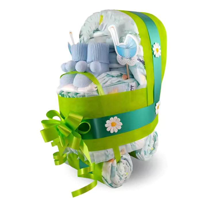 Tiernos Momentos - Tarta De Pañales Cochecito - Carrito Para Niño - Verde - 1